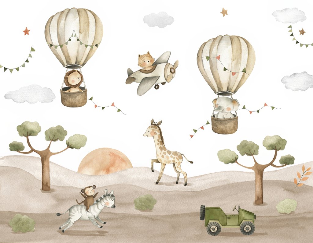 Safari bajo globos — diseño completo