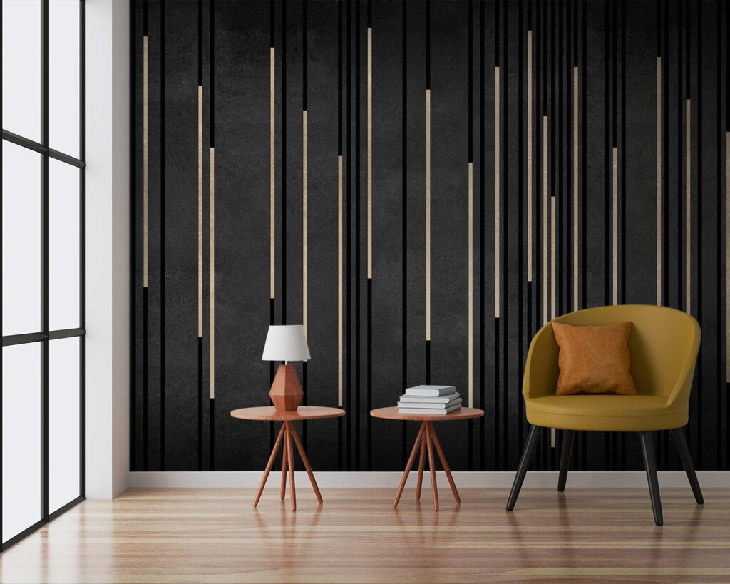 Rayas doradas sobre negro en un interior