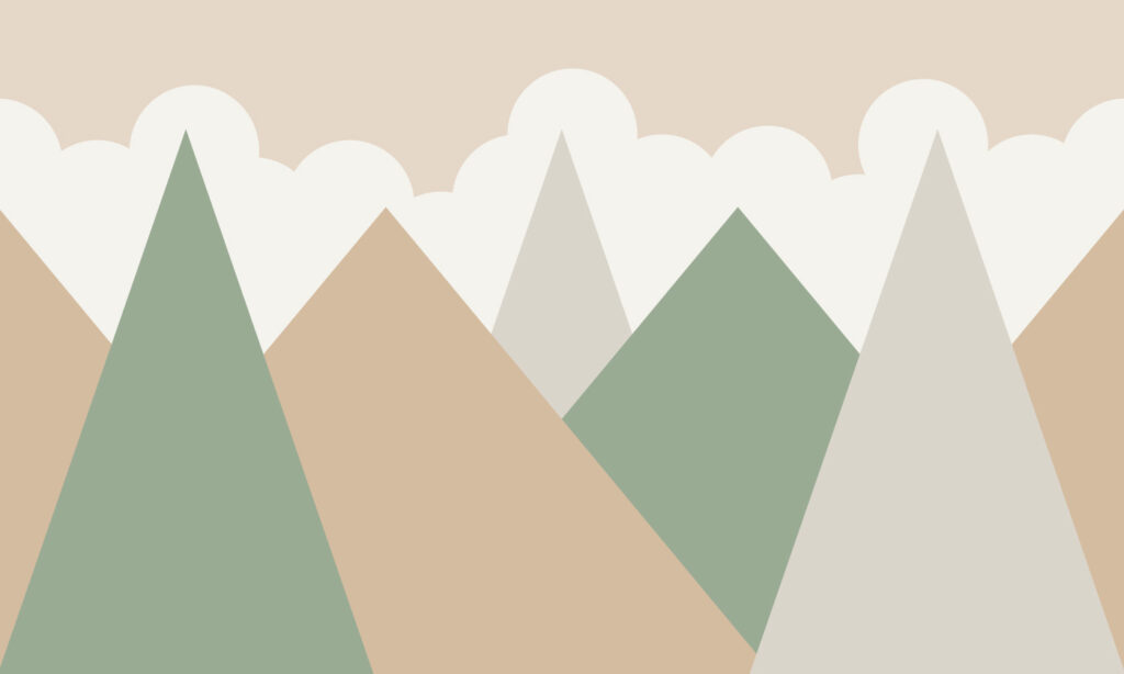 Montañas pastel bajo nubes — diseño completo