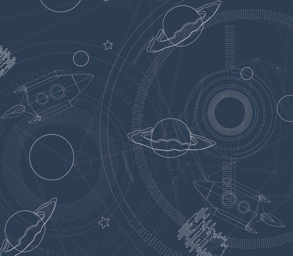 Planetas en líneas finas — diseño completo