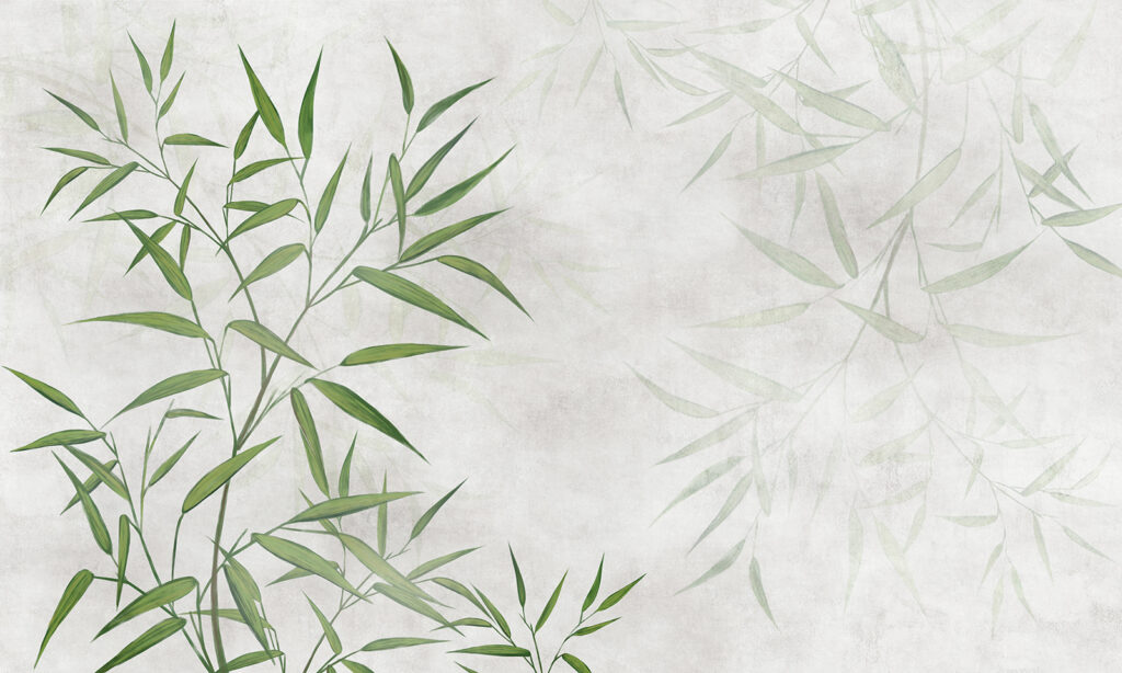 Bambú verde sobre blanco — diseño completo