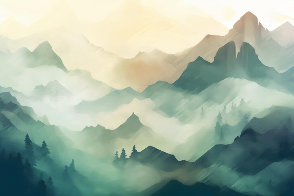Montañas verdes en acuarela — diseño completo