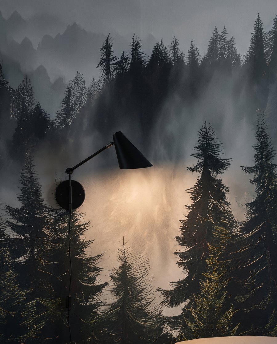 Niebla sobre montañas verdes — detalle