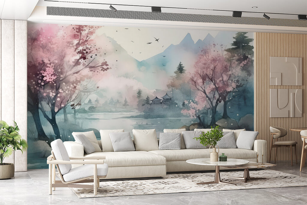 Árboles en flor reflejados — interior 5