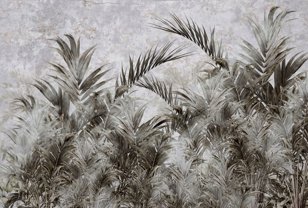 Palmeras en gris desgastado — diseño completo