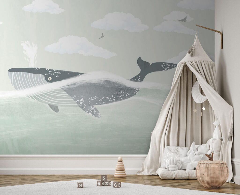 Ballena bajo nubes dibujadas — interior 1