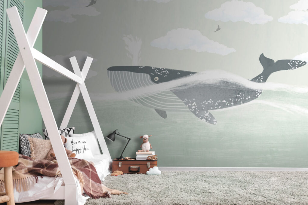 Ballena bajo nubes dibujadas — interior 2