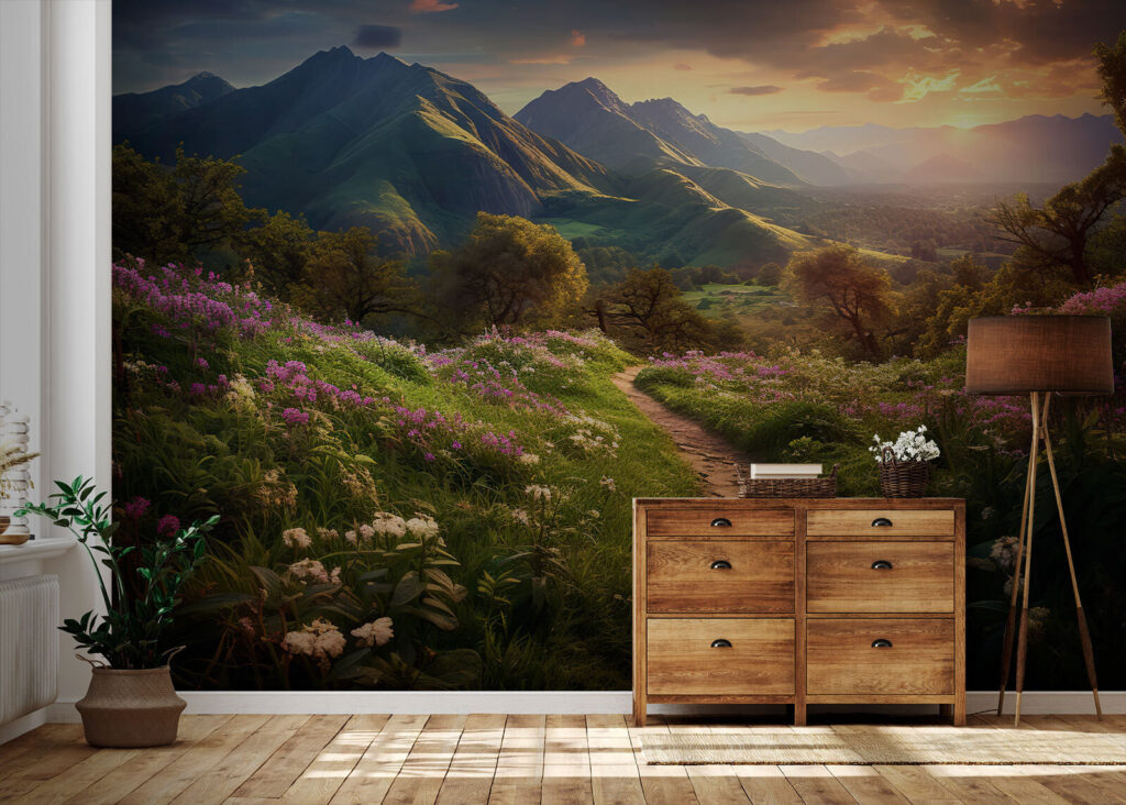 Sendero entre praderas rosas — interior 1