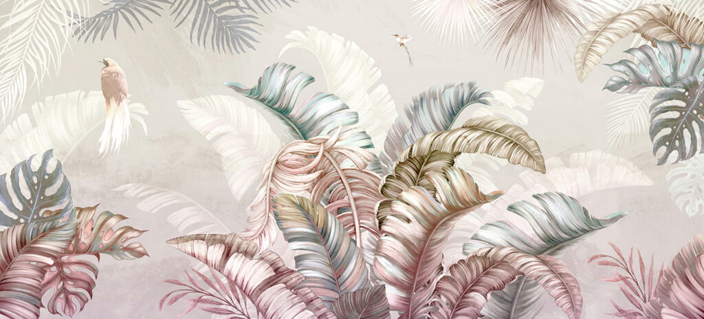 Ave entre hojas pastel — diseño completo