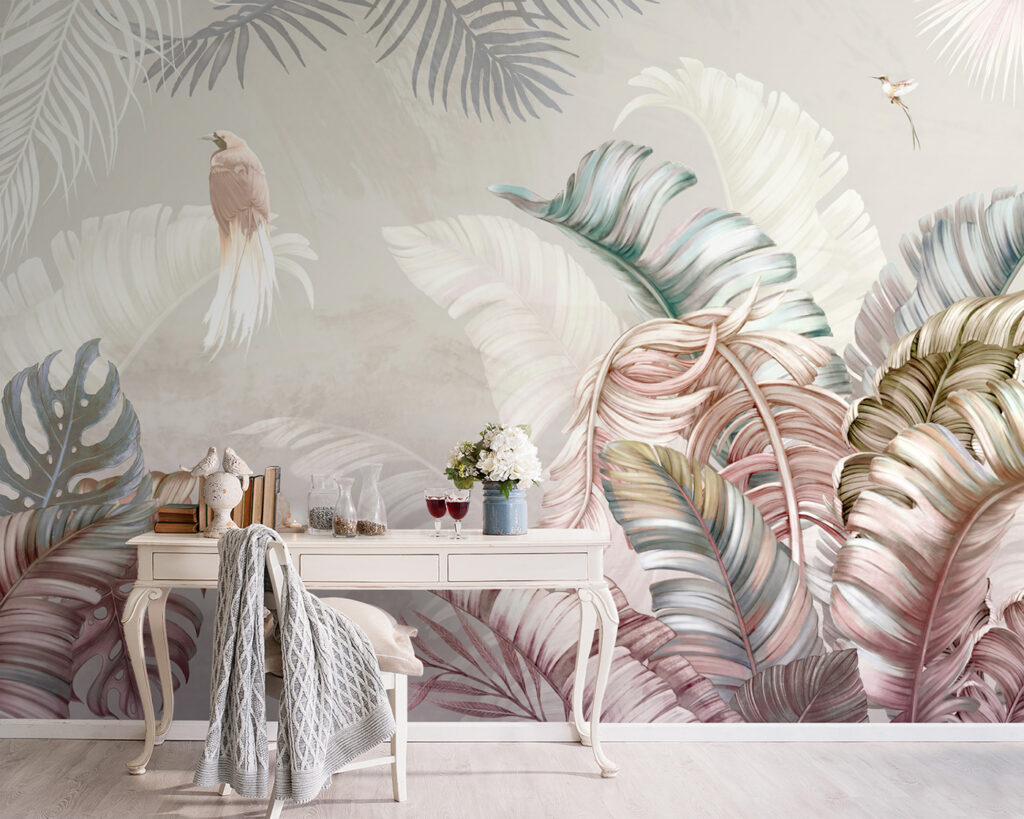 Ave entre hojas pastel — interior 1