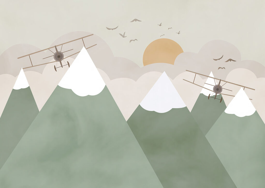 Aviones sobre cumbres verdes — diseño completo