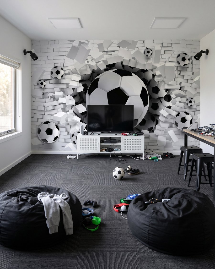 Balones rompen bloques blancos en un interior