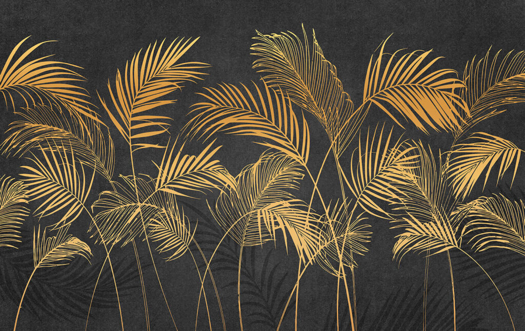 Palmeras doradas en antracita — diseño completo