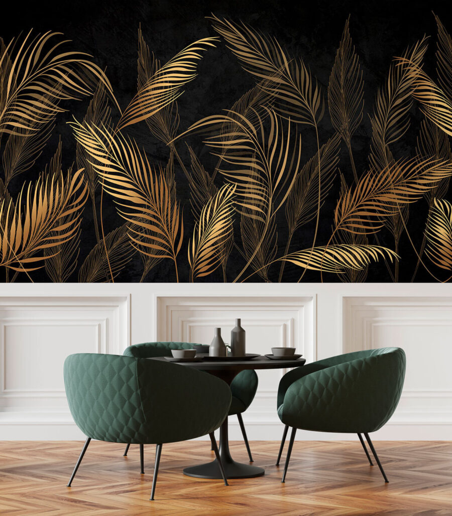 Palmas doradas sobre negro — interior 2