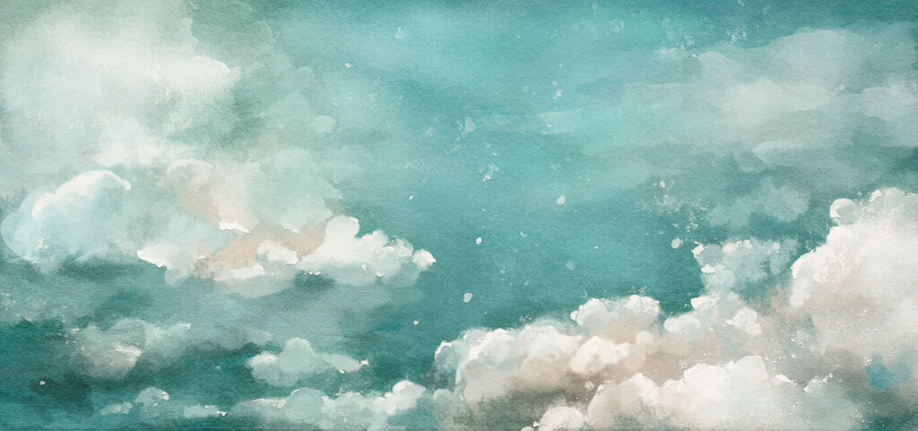 Nubes en cielo turquesa — diseño completo
