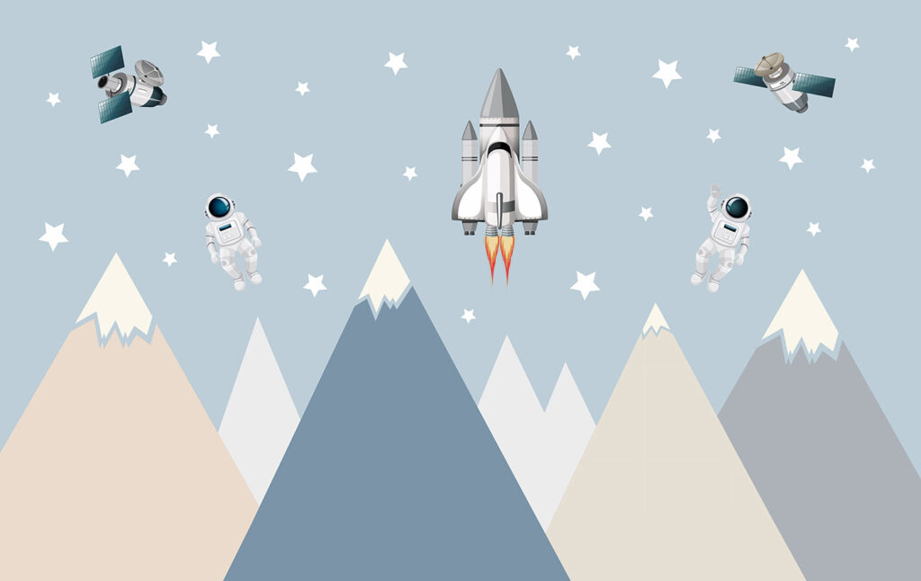 Astronautas sobre montañas — diseño completo