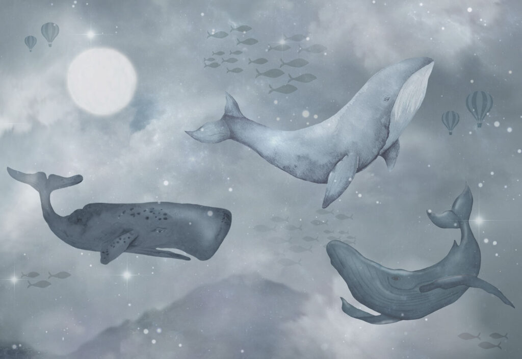 Ballenas bajo la luna — diseño completo