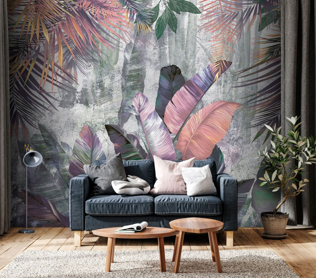 Hojas moradas sobre gris — interior 1