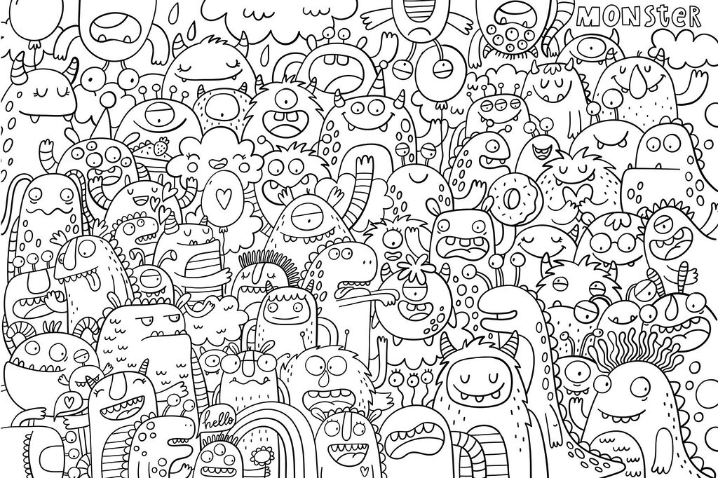 Monstruos en trazo negro — diseño completo
