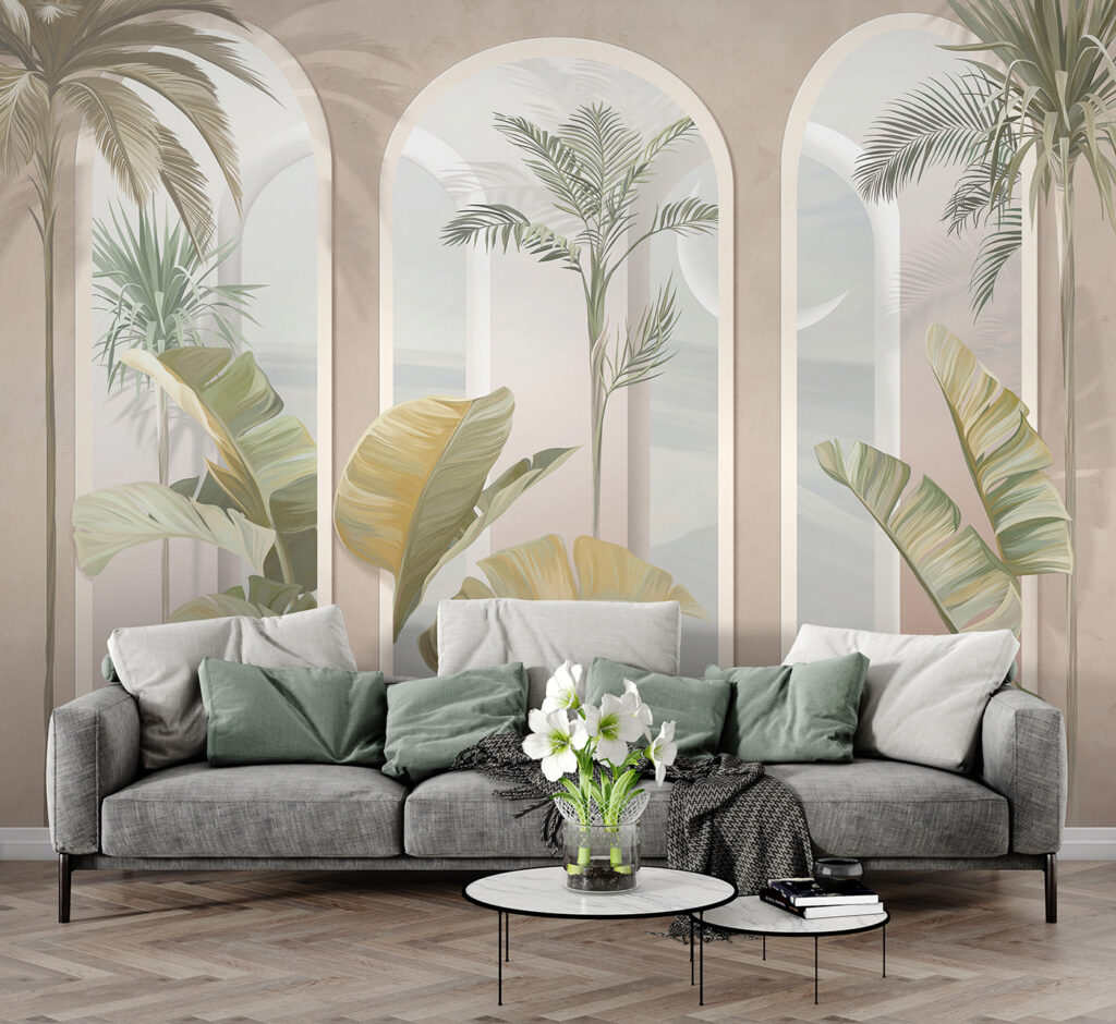 Palmeras entre arcos rosas — interior 5