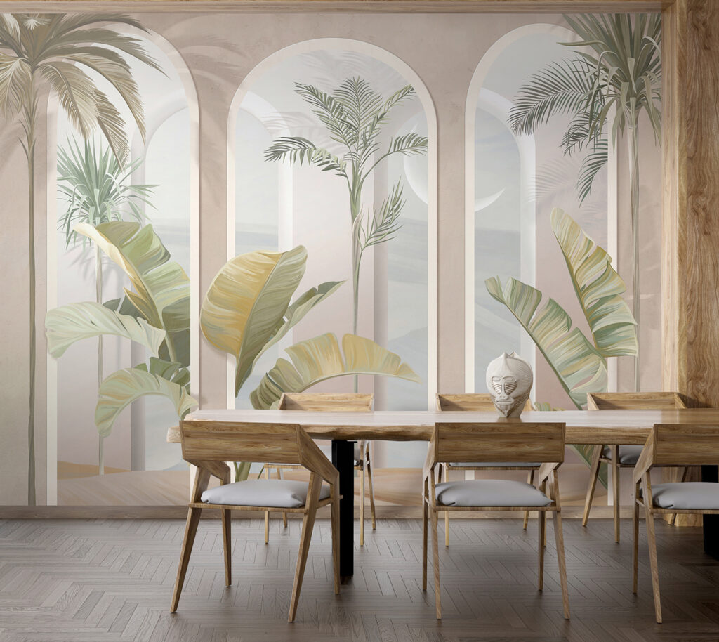 Palmeras entre arcos rosas — interior 6