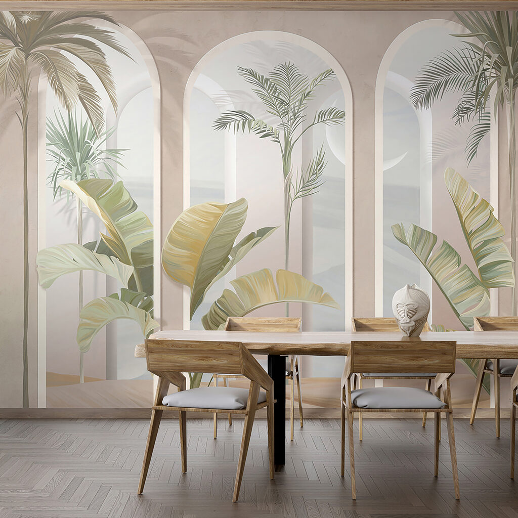 Palmeras entre arcos rosas — interior 7