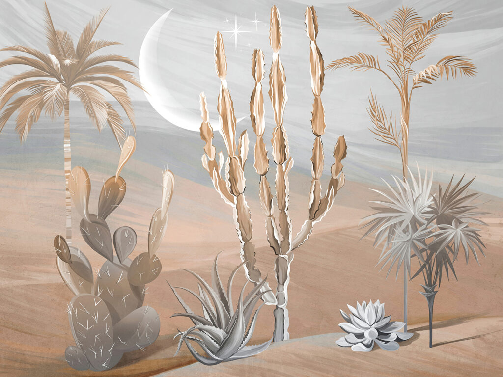 Cactus bajo la luna — diseño completo