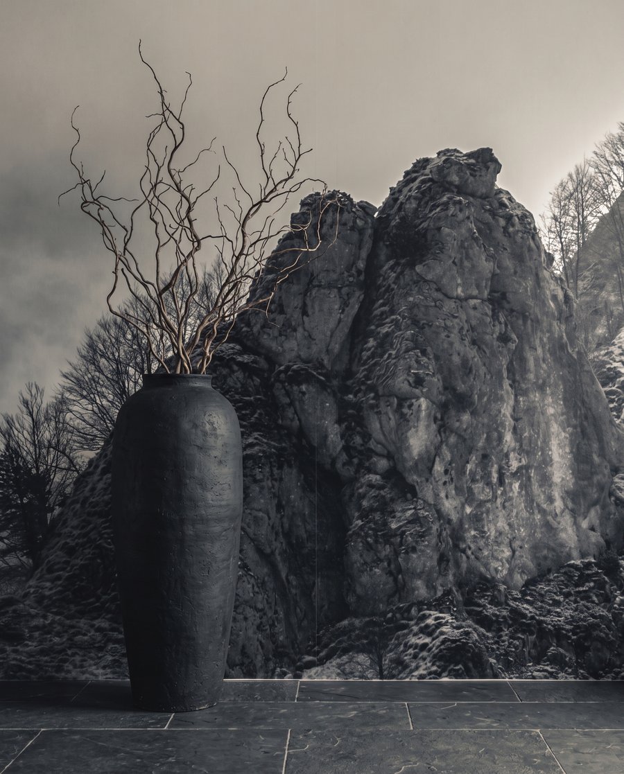 Cumbres oscuras bajo nubes — detalle