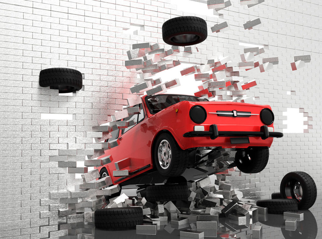 Coche rojo que emerge — diseño completo