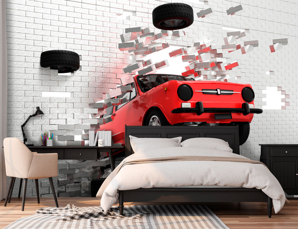 Coche rojo que emerge — interior 3