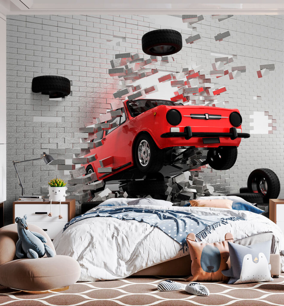 Coche rojo que emerge — interior 2