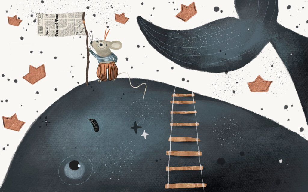 Ratón sobre una ballena — diseño completo