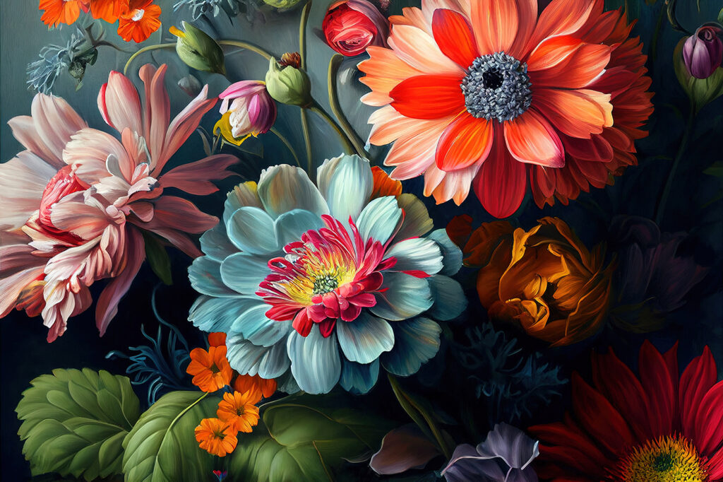 Flores de tonos joya — diseño completo
