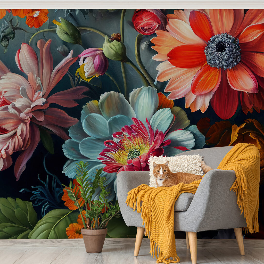 Flores de tonos joya en un interior