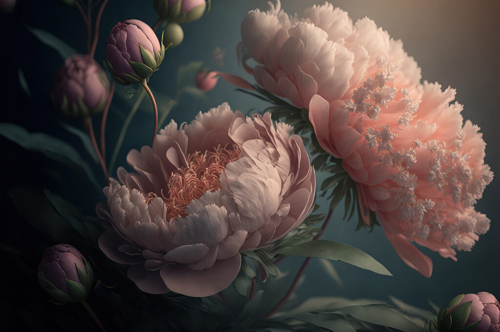 Peonías rosa antiguo — diseño completo