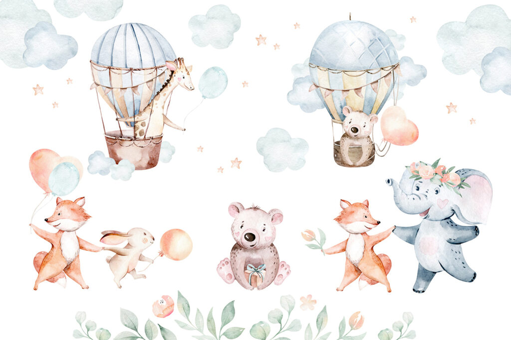 Animalitos entre globos aerostáticos — diseño completo