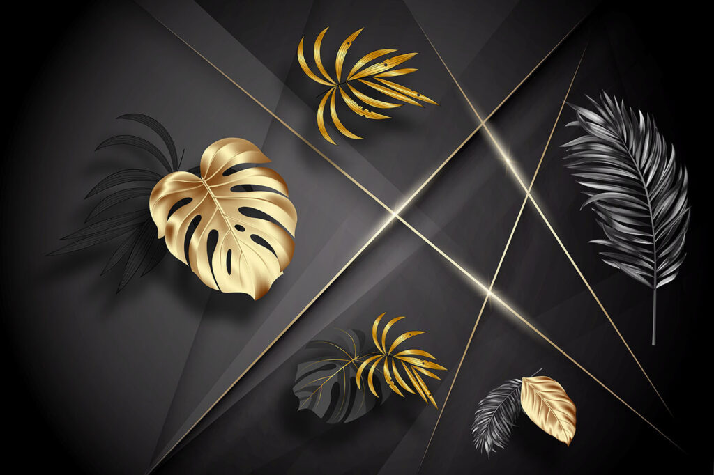 Hojas doradas sobre negro — diseño completo