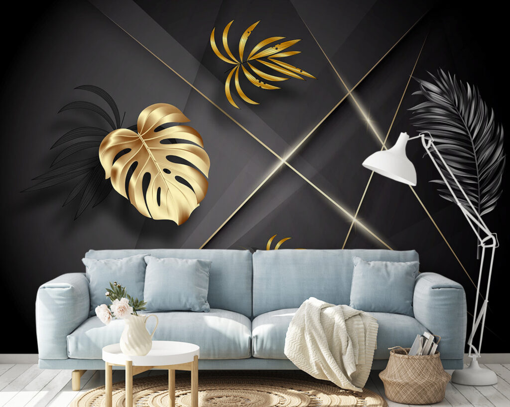 Hojas doradas sobre negro — interior 2