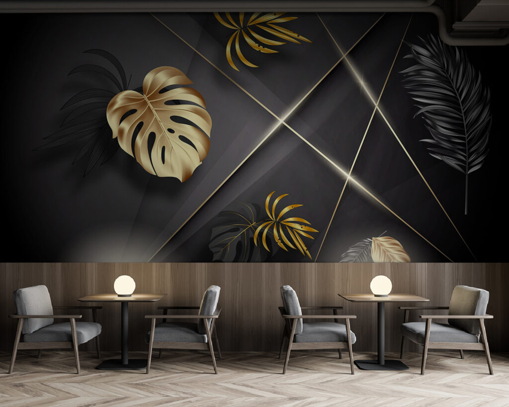 Hojas doradas sobre negro — interior 1