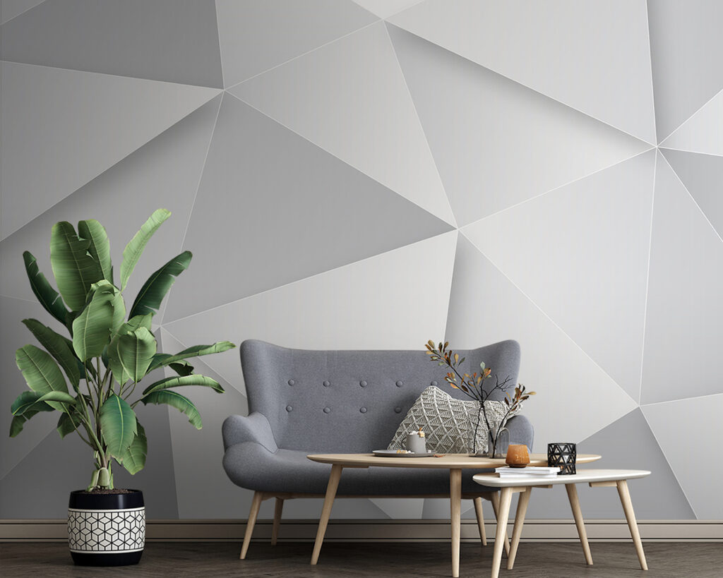 Triángulos blancos con profundidad en un interior