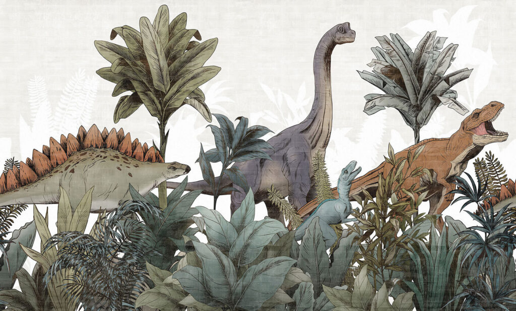 Dinosaurios entre palmeras — diseño completo