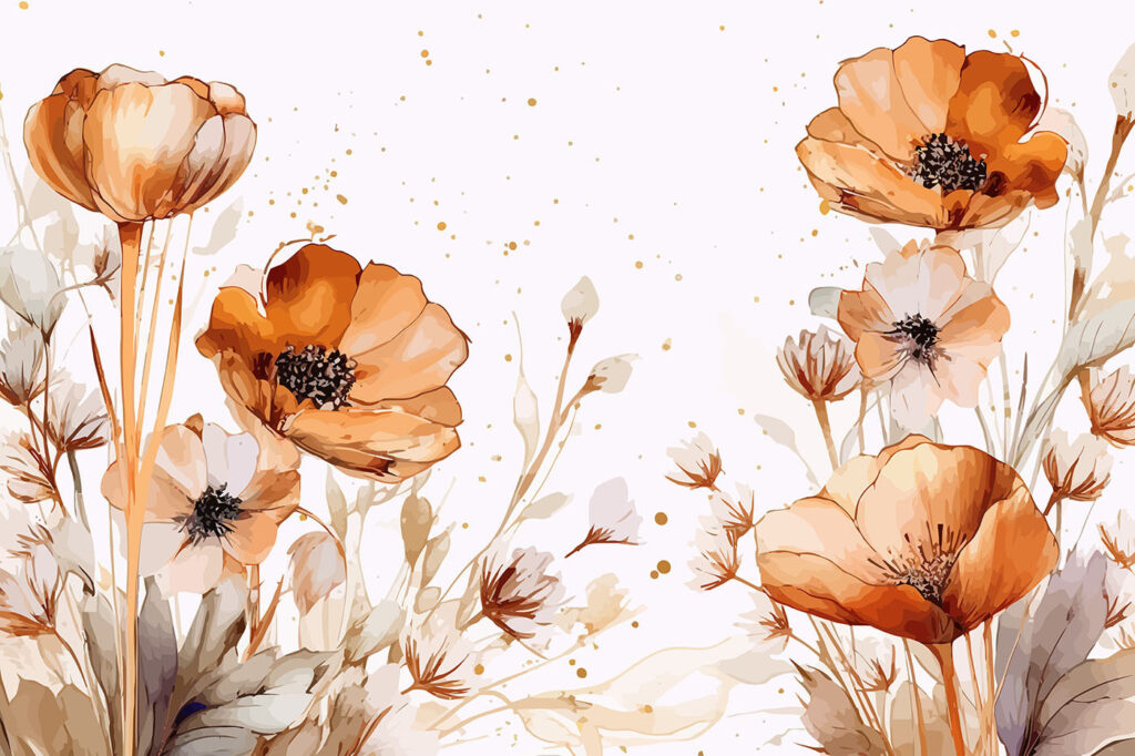Flores ocres en acuarela — diseño completo