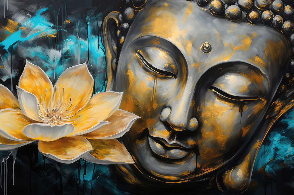 Buda con loto dorado — diseño completo