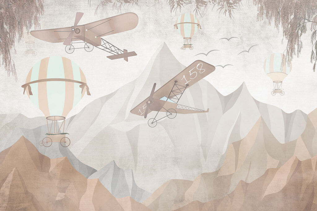 Avionetas sobre montañas beige — diseño completo