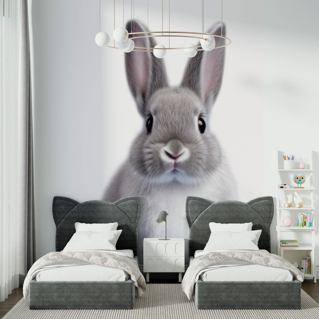 Conejito gris de frente — interior 2