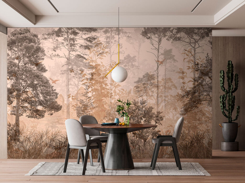 Bosque en estilo grabado en un interior