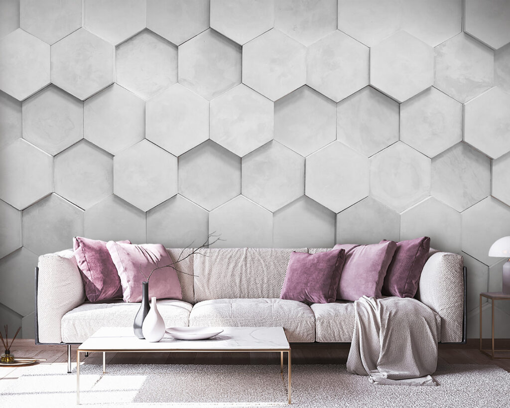 Hexágonos blancos con sombras en un interior