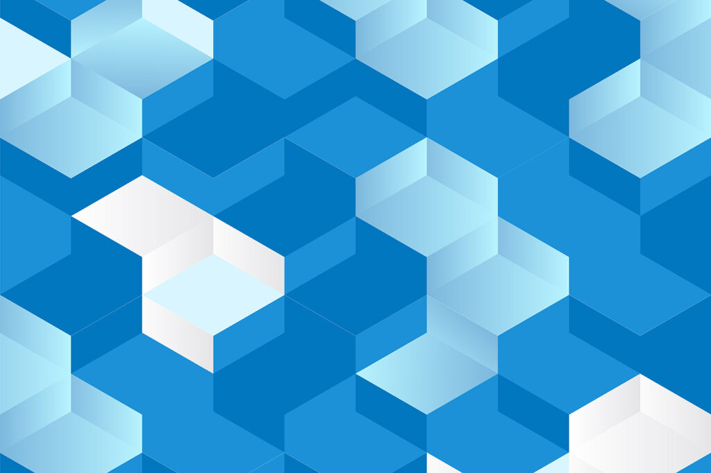 Bloques azules como escalones — diseño completo