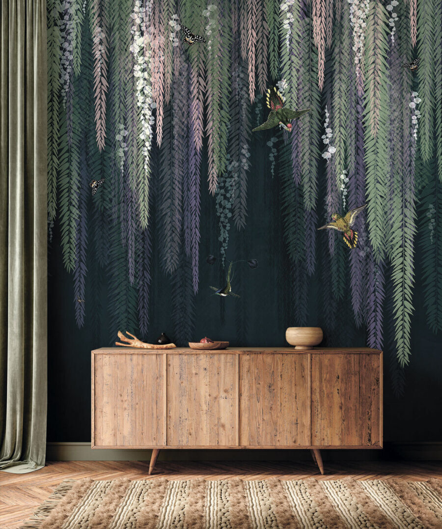 Guirnaldas florales en oscuro en un interior