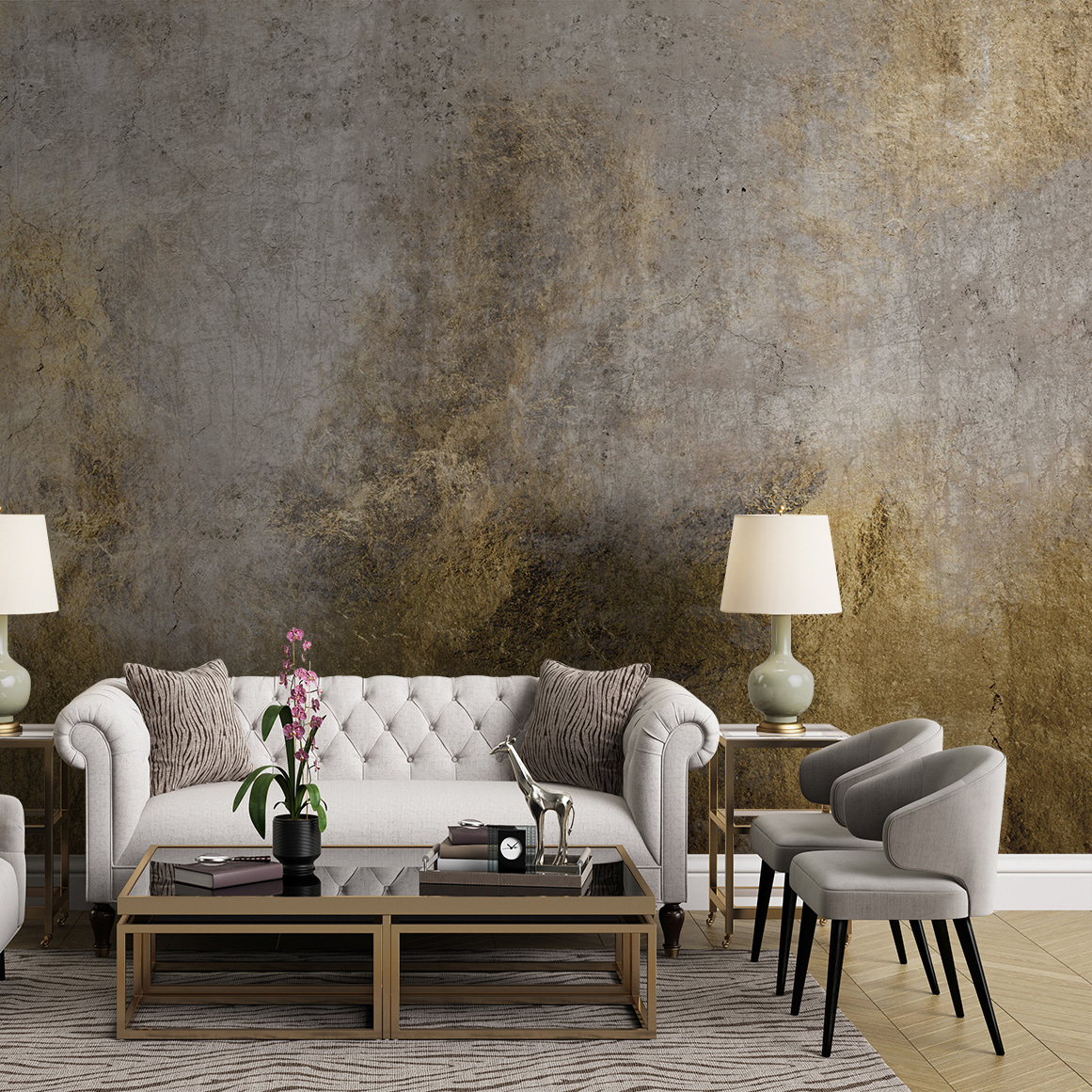 Pintura ocre sobre gris — interior 1